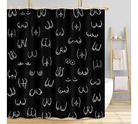 Funny Human Body Shower Curtain for Bathroom, Black and White Girl Woman Nude Breast Boob Fabric Shower Curtains Set, Boho Minimal Fun Butt Hilarious Restroom Decor Accessories with Hooks 72X72in