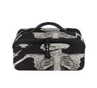 Funny Human Skeleton Travel Makeup Bag Portable Skeleton Waterproof Pouch Open Flat Toiletry Bags Toiletries Cosmetics Traveling Organizer for Women Men