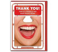 Funny Humorous 'Thank You!' Lady Greetings Card With Wearable Face Mat - Sale Clearance!
