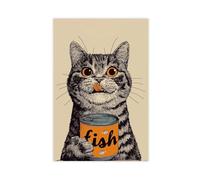 Funny Hungry Cat Canvas Poster Wall Art Decor Print Picture Paintings for Living Room Bedroom Decoration 24x36inch(60x90cm)