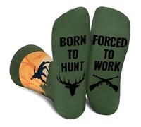 Funny Hunt Socks for Men Women Dad Teenage Boys - BORN TO HUNT FORCED TO WORK Novelty Fun Funky Happy Silly Socks for Hunter - Hunting Equipment Fathers Day Birthday Gifts Christmas Stocking Filler