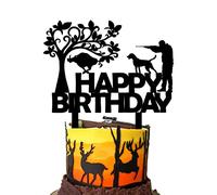 Funny Hunter Birthday Cake Topper - Hunter Stand Aiming the Wild Boar in The Forest - Camping Adventure Themed Wild Boar Hunter Cake Topper for Men's Birthday Party Cake Supplies (Wild Boar Hunter)