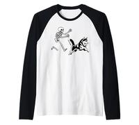 Funny Husky Running Skeleton Halloween Raglan Baseball Tee