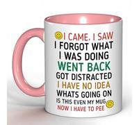 Funny 'I Came, I Saw, I Forgot' Coffee Mug - Humorous Gift for Men & Women, Perfect for Birthday Gifts, Christmas Presents & Office White Elephant (Pink-Colorful Text)
