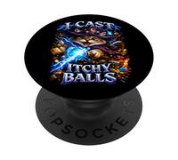 Funny I Cast Itchy Balls Wizard Cat Meme Fantasy Humor PopSockets Adhesive PopGrip