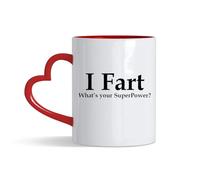 Funny “I Fart What’s Your Superpower?” Coffee Mug - Humorous Gift for Men, Women, Friends, Dad, Mom, Brother, Sister, 11oz Heart Handle Cup, Coffee, Tea Mug. (Red)