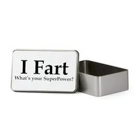 Funny “I Fart What’s Your Superpower?” Design - Humorous Gift for Men, Women, Friends, Dad, Mom, Brother, sister, Metal Tin Storage Box, Biscuit, ChocolateTin, Emergency Stuff Tin. (Rectangular)