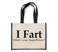 Funny “I Fart What’s Your Superpower?” Design - Humorous Gift for Women, Friends, Mom, sister,Jute Bag, Shopping Bag (Black)