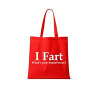 Funny “I Fart What’s Your Superpower?” Design - Humorous Gift for Women, Friends, Mom, sister, Reusable Bag, Shopping Bag, Tote Bag. (Full Red)