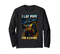 Funny I Lay Pipe for A Living Plumber Wolf Ironic Sigma Meme Long Sleeve T-Shirt