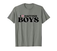 Funny I Love British Boys I Red Heart British Boys Britain T-Shirt, Men, Olive Heather, Medium