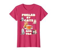 Funny I Love Cats and Tea T-Shirt, Women, Red Heather, Medium