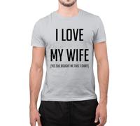 Funny I Love My Wife Yes She Bought Me This T-Shirt Gift for Husband T-Shirt (Gery, Medium)