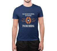 Funny I’m Drumming in My Head Drummers Metal Music Lover Songs Drums T-Shirt (Navy Blue, Large)