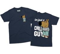 Funny I’m Just A Chill Guy T-Shirt - Kids 11-13 - Navy Blue - Cute Viral Sneakers Dog Meme Shirt - Big Nose Cartoon Dog Trendy Character Joke T-Shirt