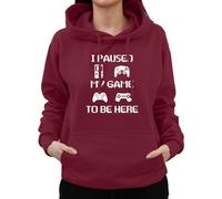 Funny I Paused My Game to Be Here Controller Design Gaming Gamer Hoodie (Large, Wine)