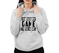 Funny I Paused My Game to Be Here Gaming Console Sarcastic Gaming Freak Kids Teen Adults Unisex Hoodie(L, Grey)