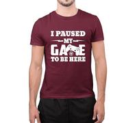 Funny I Paused My Game to Be Here Sarcastic Gen Z Gamers Tee Gift for Gaming Freak Kids Adults Unisex T-Shirt(L, Wine)