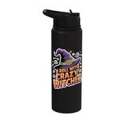 Funny I Roll with Crazy Witches Halloween Witch Hat Design Stainless Steel Insulated Water Bottle