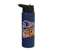 Funny I Roll with Crazy Witches Halloween Witch Hat Design Stainless Steel Insulated Water Bottle