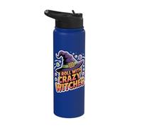 Funny I Roll with Crazy Witches Halloween Witch Hat Design Stainless Steel Insulated Water Bottle