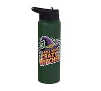 Funny I Roll with Crazy Witches Halloween Witch Hat Design Stainless Steel Insulated Water Bottle