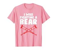 Funny I was Fighting A Bear | Crutches Injury T-Shirt, Men, Pink, X-Large