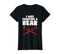 Funny I was Fighting A Bear | Crutches Injury T-Shirt, Women, Black, Medium