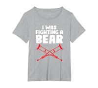 Funny I was Fighting A Bear | Crutches Injury T-Shirt, Women's Plus, Heather Grey, 1X