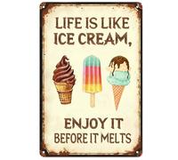 Funny Ice Cream Metal Tin Sign,Life Is Like Ice Cream Enjoy It Before It Melts Creative Tin Signs For Home Clubs Farm Cafe Restaurant Kitchen Garage Wall Decor Retro Metal Tin Sign 8X12 Inches