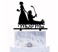 Funny Ice Hockey Wedding Cake Topper - Puck Player Hockey Sticks Wedding Cake Decoration - Mr & Mrs Cake Topper Ice Hockey Sport Theme Wedding/Bridal Shower/Anniversary Party Supplies