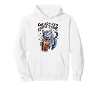 Funny Iced Coffee Cat Fueled by Caffeine and Chaos Design Pullover Hoodie