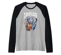 Funny Iced Coffee Cat Fueled by Caffeine and Chaos Design Raglan Baseball Tee