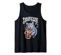 Funny Iced Coffee Cat Fueled by Caffeine and Chaos Design Tank Top
