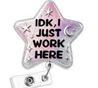 Funny IDK I Just Work Here Nurse Badge Reel, Cute Nursing Badge Holder with Retractable Clip, Name Tag Pediatric Work Badge Buddy, Gifts for Medical Student RN LPN CNA MA Teacher Doctor