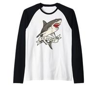 Funny I'm Great White Shark Tattoo Style Stipple Design Raglan Baseball Tee