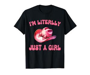 Funny I'm Literally Just a Girl Pink Coquette Cowboy Hat T-Shirt