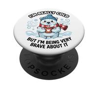 Funny I'm Really Cold But Being Very Brave Polar Bear PopSockets Adhesive PopGrip