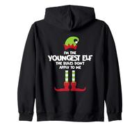 Funny I'm The Youngest Elf Rules Don't Apply To Me Cute Xmas Zip Hoodie