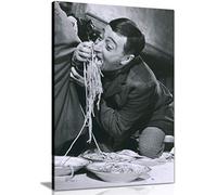 Funny Italian Eating Pasta Kitchen Decor Canvas Wall Art Picture Print (36x24)