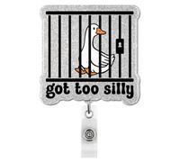Funny Jail Goose Badge Reel Retractable, Got Too Silly Goose Badge Holder with Alligator Clip for Office Staff Coworker Nurse Doctor Teacher Social Worker