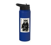 Funny Japanese Anime Manga Style Samurai Warrior Bird Owl Stainless Steel Insulated Water Bottle