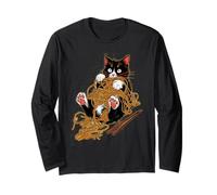 Funny Japanese Black Cat Eating Ramen Noodles Long Sleeve T-Shirt