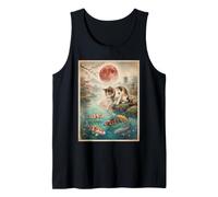 Funny Japanese Calico Cat Touching Koi Fish Red Moon Sakura Tank Top
