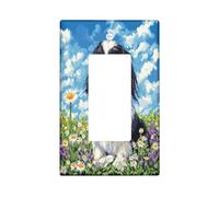 Funny Japanese Chin Dog Switch Cover Wall Plate 1 Gang Single Rocker, Spring Pixel Daisy Chien Electrical Faceplate for Bedroom Bathroom Decor, Puppy Standard Size Switchplate