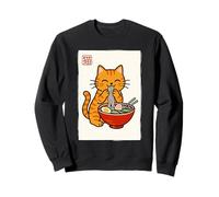 Funny Japanese Kawaii Anime Men Kids Women Cat Eats Ramen Sweatshirt