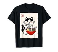 Funny Japanese Kawaii Anime Men Kids Women Cat Eats Ramen T-Shirt