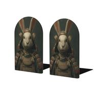 Funny Japanese Rabbit Samurai Sword Aesthetic Bookends For Shelves 2 Pcs Wooden Book Stopper Organizer For Home Office Libraries