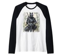 Funny Japanese Samurai Ninja Cat Raglan Baseball Tee
