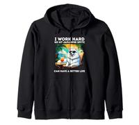 Funny Japanese Spitz Dog I Work Hard Japanese Spitz Lovers Zip Hoodie